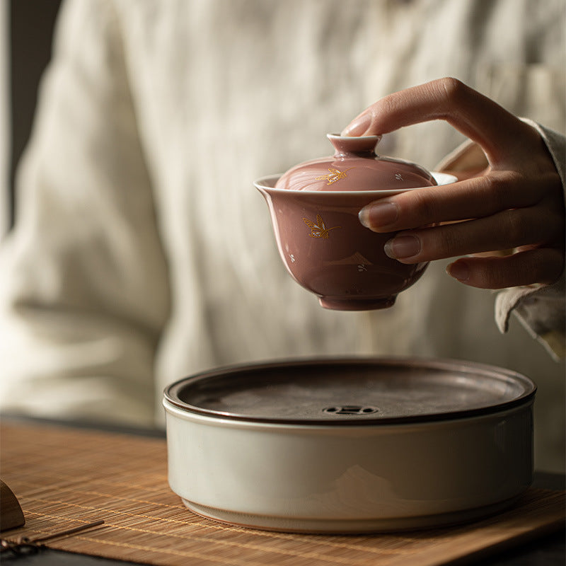 Hot stamping butterfly household tea bowl
