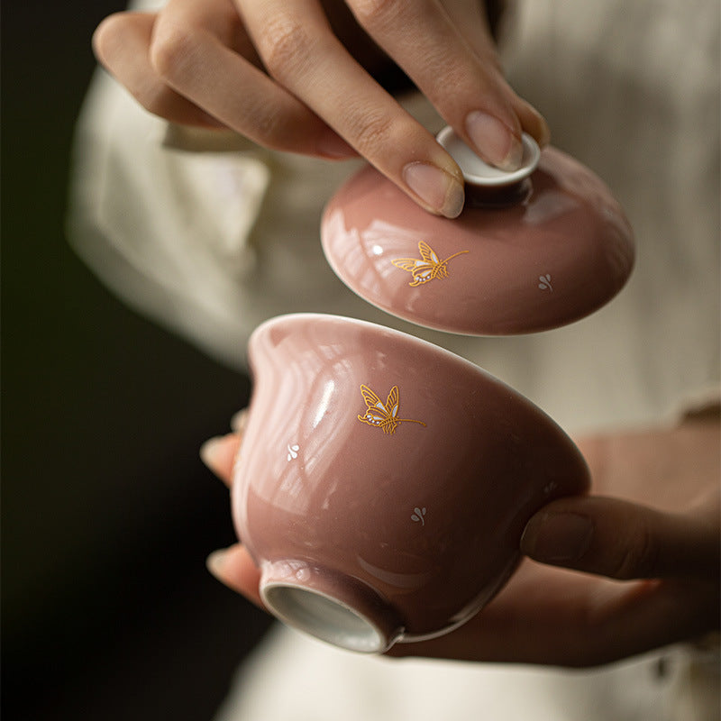 Hot stamping butterfly household tea bowl