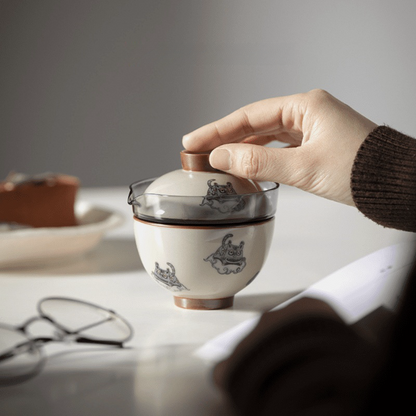 Vintage Creative Lucky Tiger Ceramics 125ml Travel Tea Set