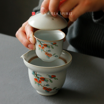 Elegant Persimmon Ceramic 180ml Travel Tea Set