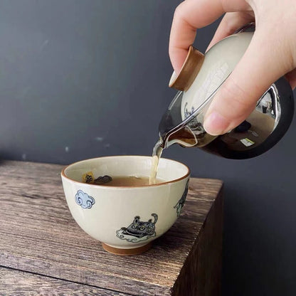 Vintage Creative Lucky Tiger Ceramics 125ml Travel Tea Set