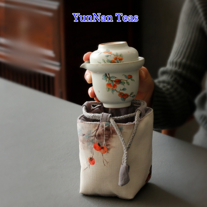 Elegant Persimmon Ceramic 180ml Travel Tea Set