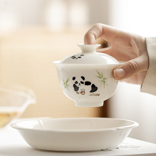 Cute hand-painted panda cover bowl