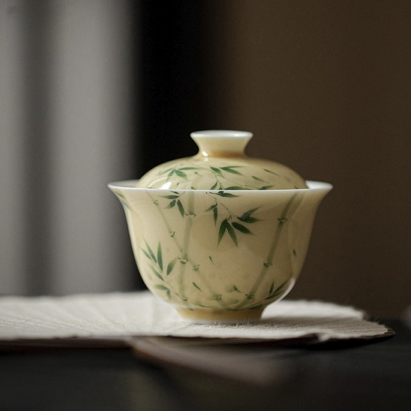 Pastel hand-painted Xiangfei bamboo cover bowl