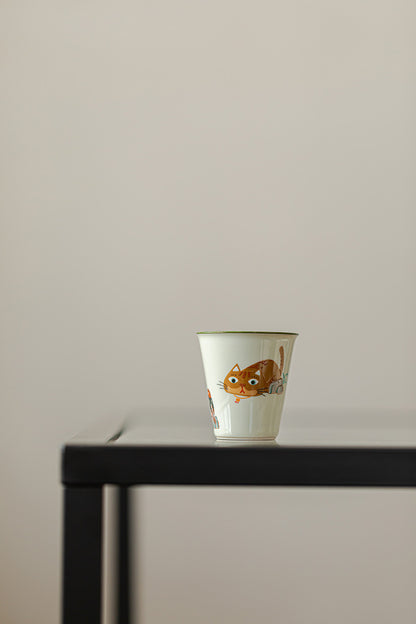 Cute Cat Ceramic Cover Bowl - Kung Fu Tea Set