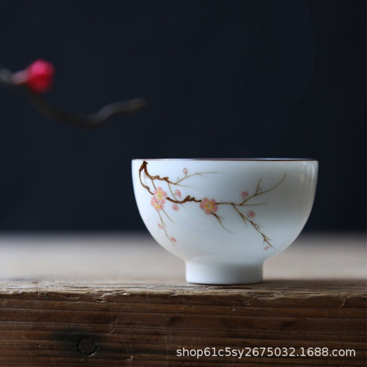 Hand painted peach blossom underglaze color kung fu teacup