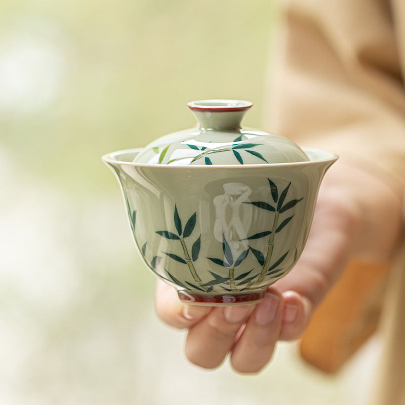 Hand painted bamboo cover bowl