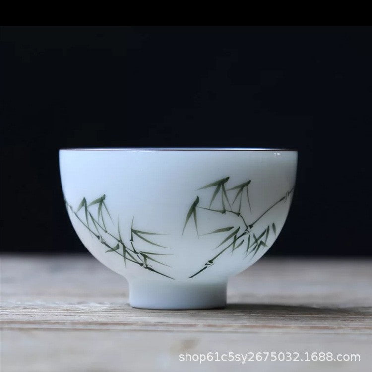 Hand painted peach blossom underglaze color kung fu teacup