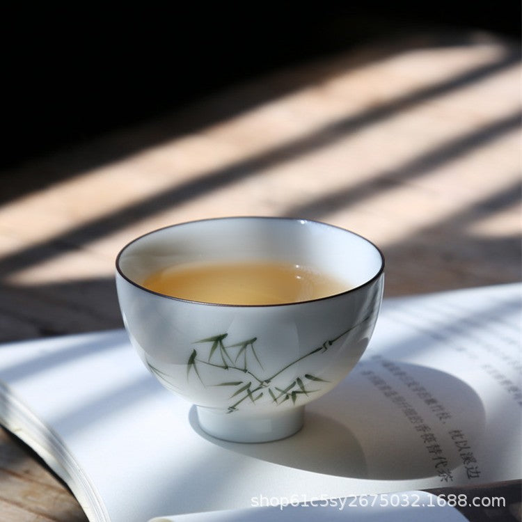 Hand painted peach blossom underglaze color kung fu teacup