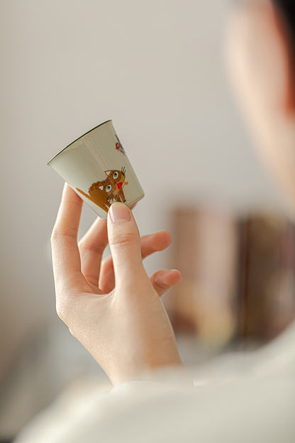 Cute Cat Ceramic Cover Bowl - Kung Fu Tea Set