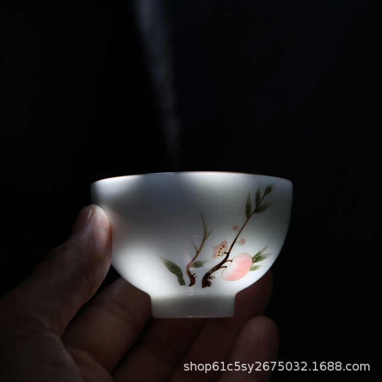 Hand painted peach blossom underglaze color kung fu teacup