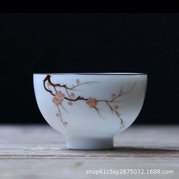 Hand painted peach blossom underglaze color kung fu teacup