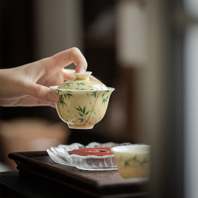 Pastel hand-painted Xiangfei bamboo cover bowl