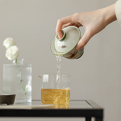 Cute Cat Ceramic Cover Bowl - Kung Fu Tea Set