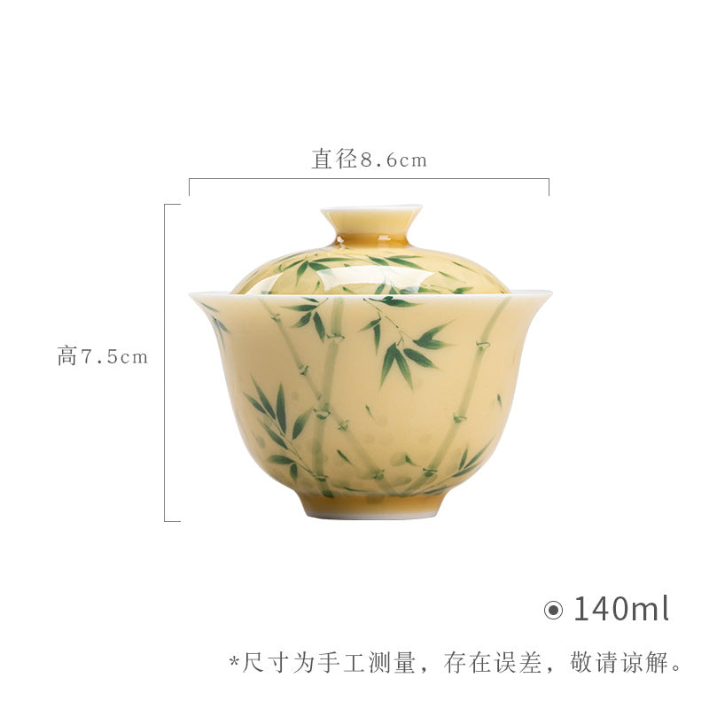 Pastel hand-painted Xiangfei bamboo cover bowl