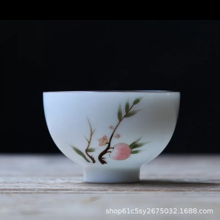 Hand painted peach blossom underglaze color kung fu teacup