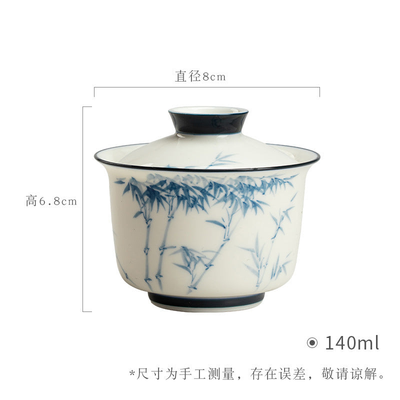 Jade porcelain underglaze blue and white hand-painted cover bowl