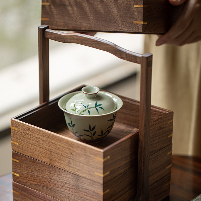 Hand painted bamboo cover bowl