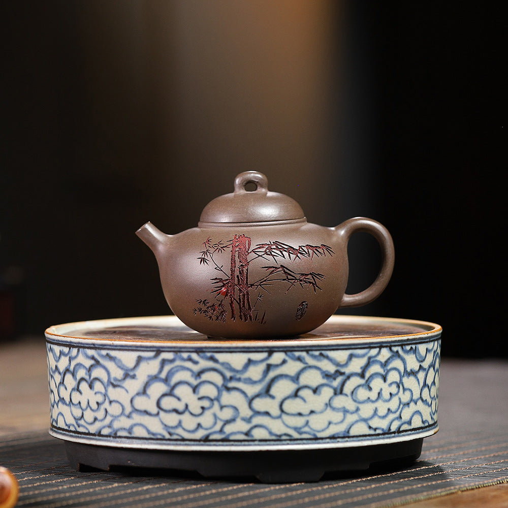 Yixing purple clay pot raw ore lime segment mud handmade green bamboo purple sand teapot