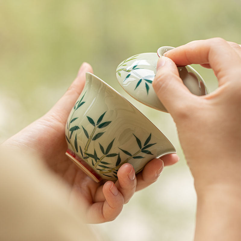 Hand painted bamboo cover bowl