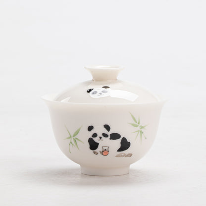 Cute hand-painted panda cover bowl