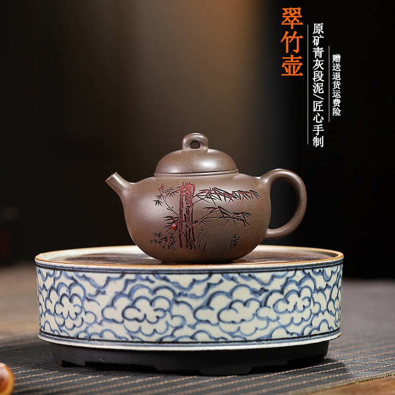 Yixing purple clay pot raw ore lime segment mud handmade green bamboo purple sand teapot