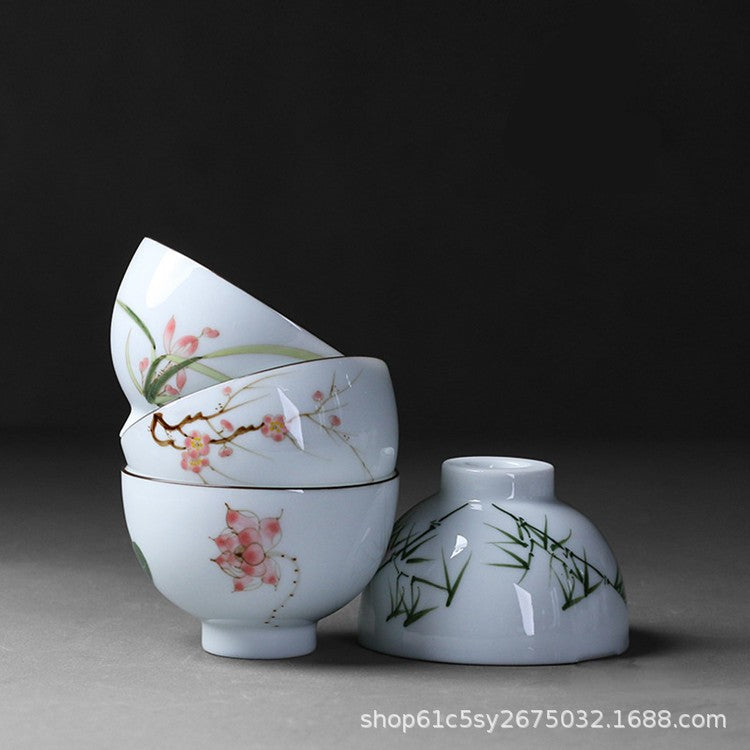 Hand painted peach blossom underglaze color kung fu teacup