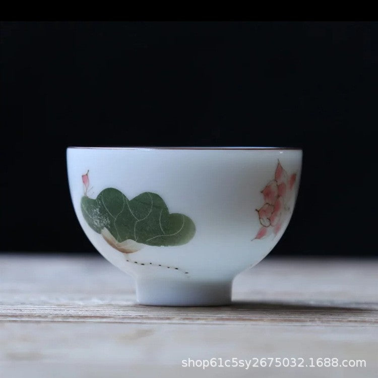 Hand painted peach blossom underglaze color kung fu teacup