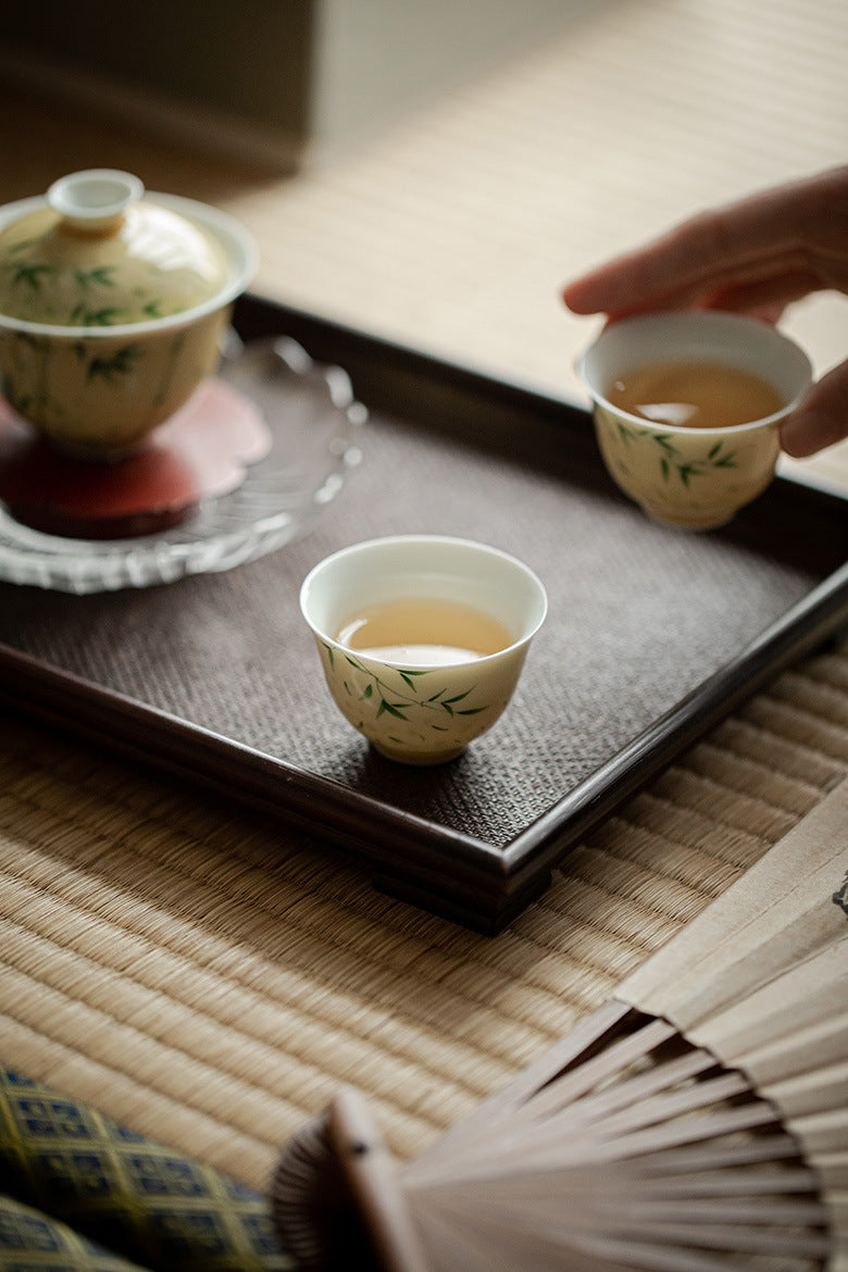 Pastel hand-painted Xiangfei bamboo cover bowl