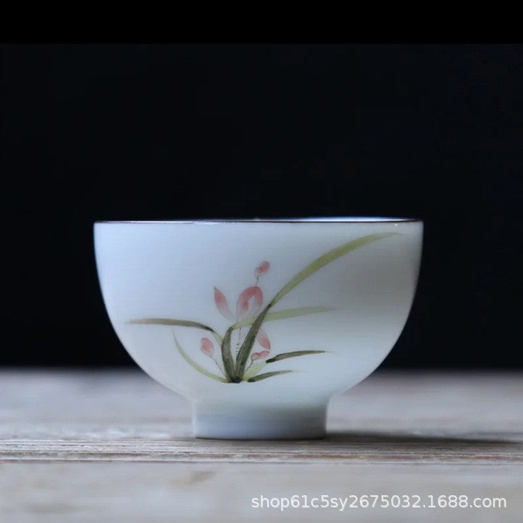 Hand painted peach blossom underglaze color kung fu teacup