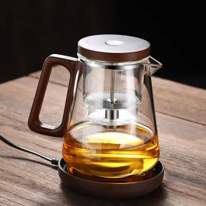One-touch magnetic on/off switchSeparate tea and water filtered glass teapot