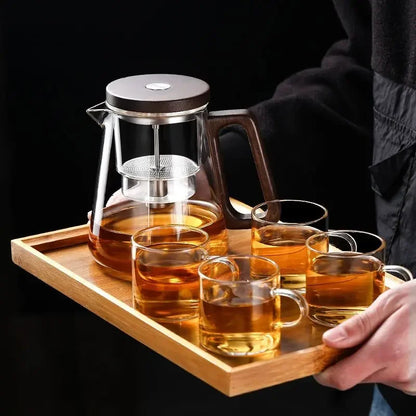 One-touch magnetic on/off switchSeparate tea and water filtered glass teapot