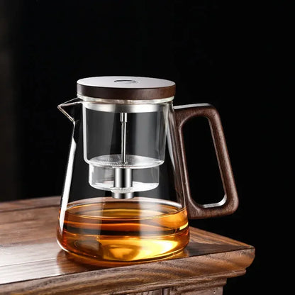 One-touch magnetic on/off switchSeparate tea and water filtered glass teapot