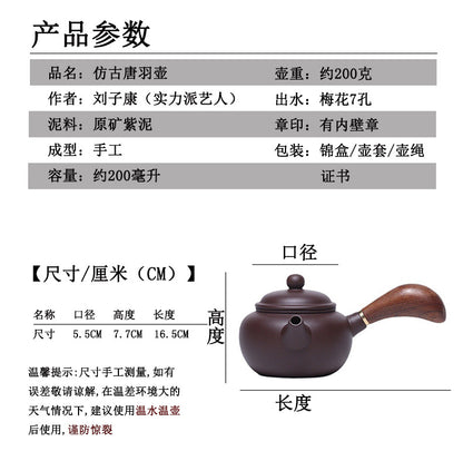 Yixing raw ore purple clay pot side handle pot
