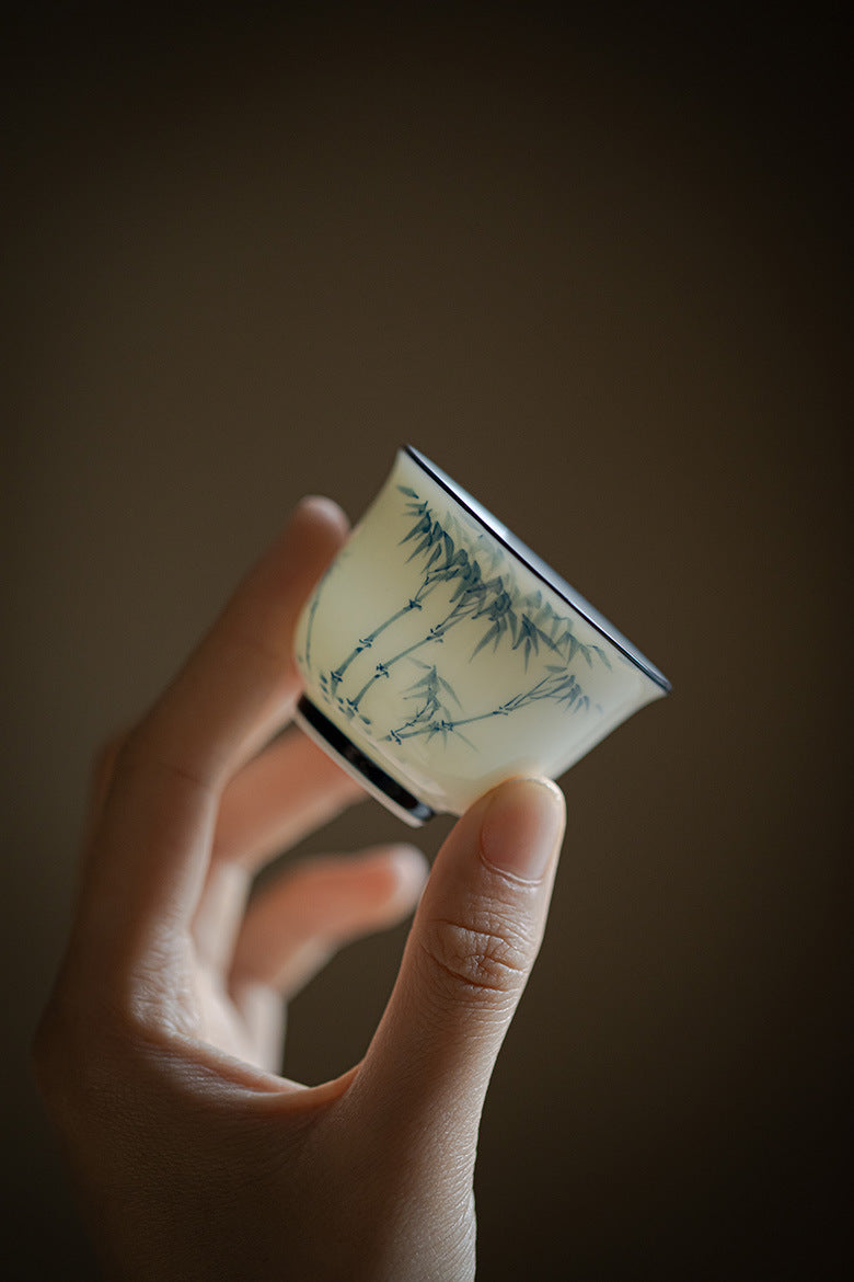 Jade porcelain underglaze blue and white hand-painted cover bowl