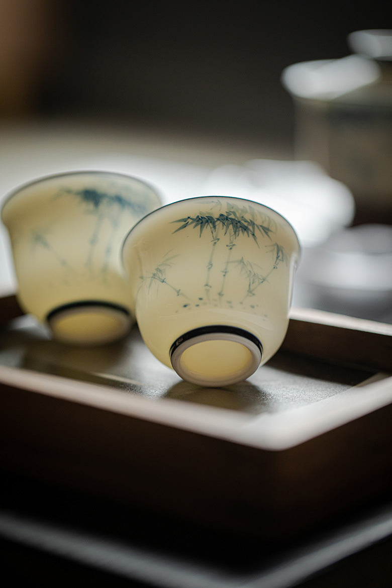 Jade porcelain underglaze blue and white hand-painted cover bowl