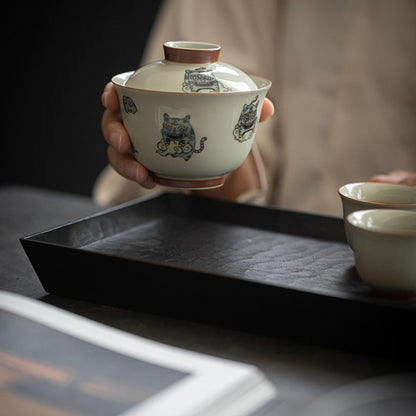 Creative Grey Glaze Ceramic Cute Lucky Tiger 150ml Gaiwan