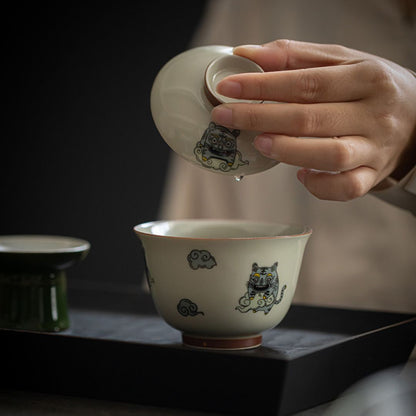 Creative Grey Glaze Ceramic Cute Lucky Tiger 150ml Gaiwan