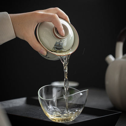 Creative Grey Glaze Ceramic Cute Lucky Tiger 150ml Gaiwan