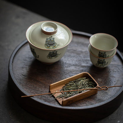 Creative Grey Glaze Ceramic Cute Lucky Tiger 150ml Gaiwan